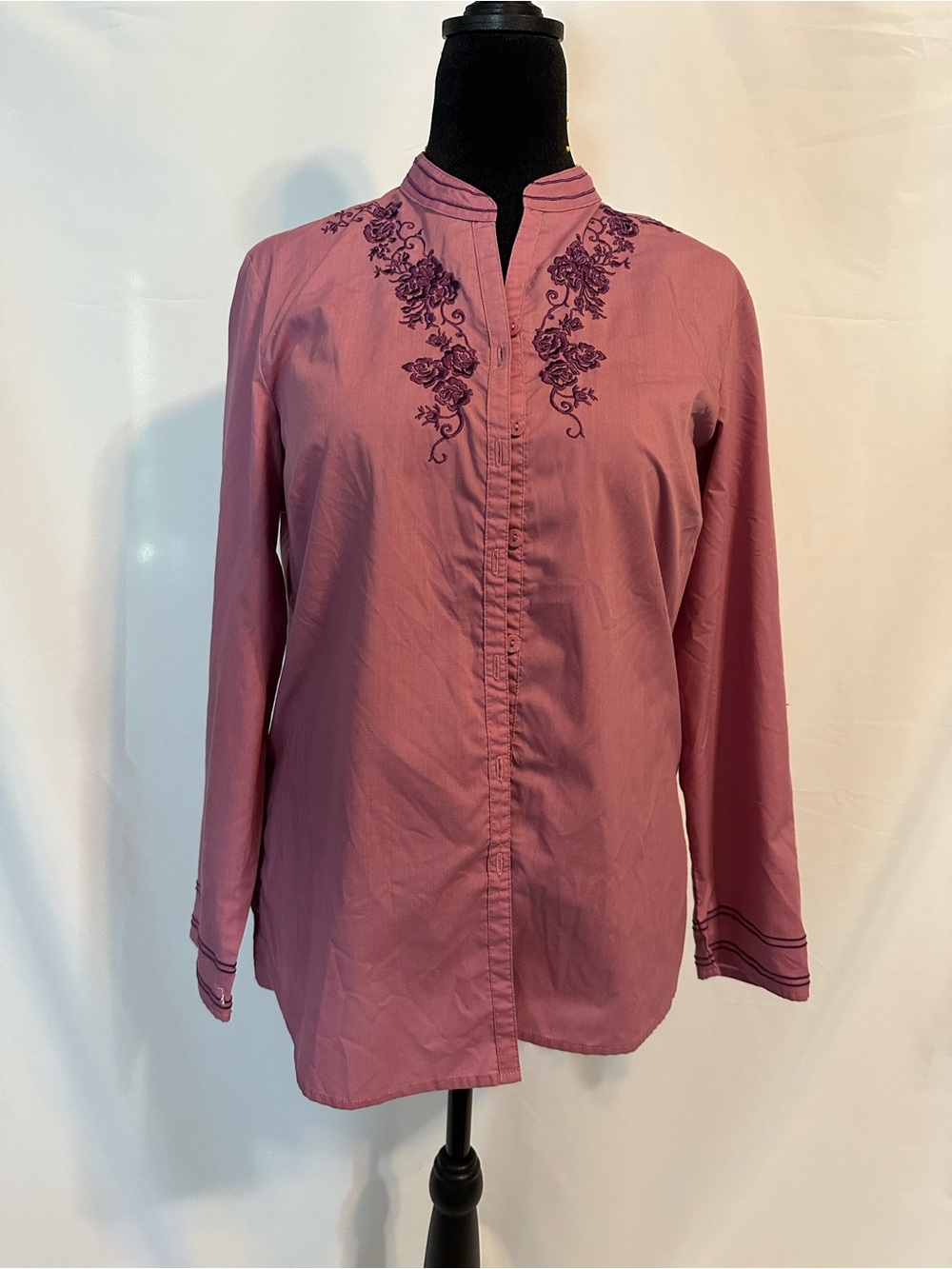 Studio Works Rose-Pink Embroidered Long-Sleeve Tunic